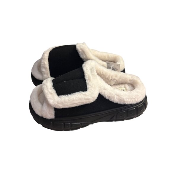 Faux Fur Lined Black Slippers With Memory Foam Anti-Slip Sole Size M - Picture 2 of 4